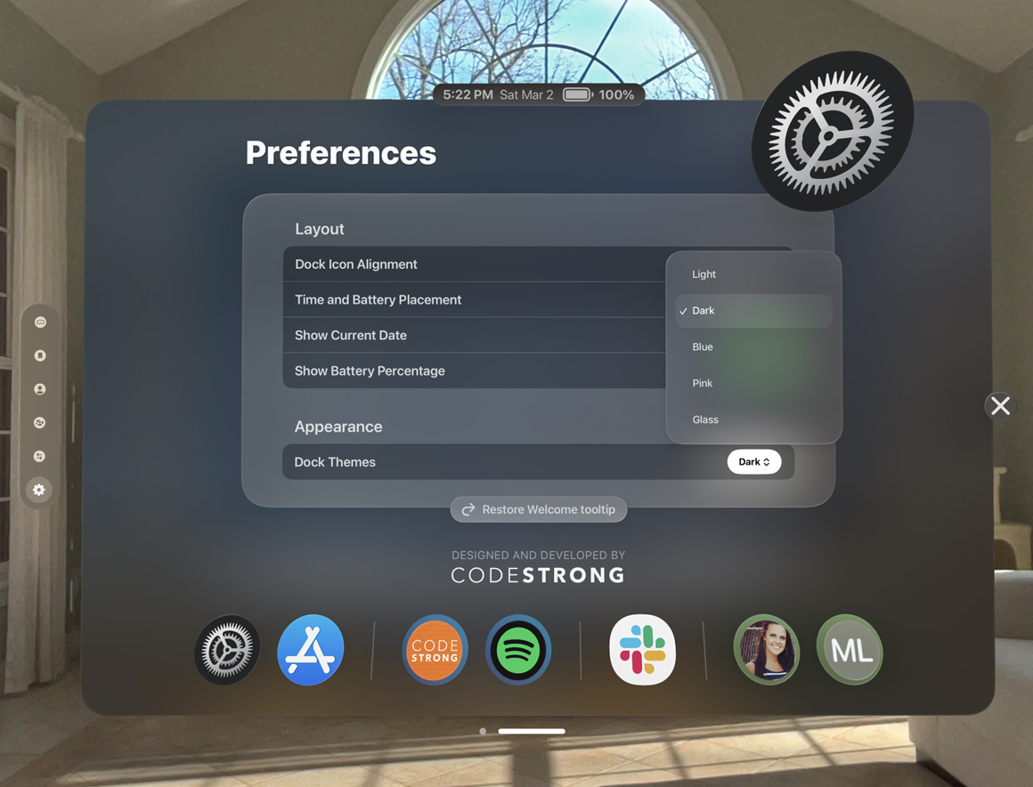 Dock screens preferences